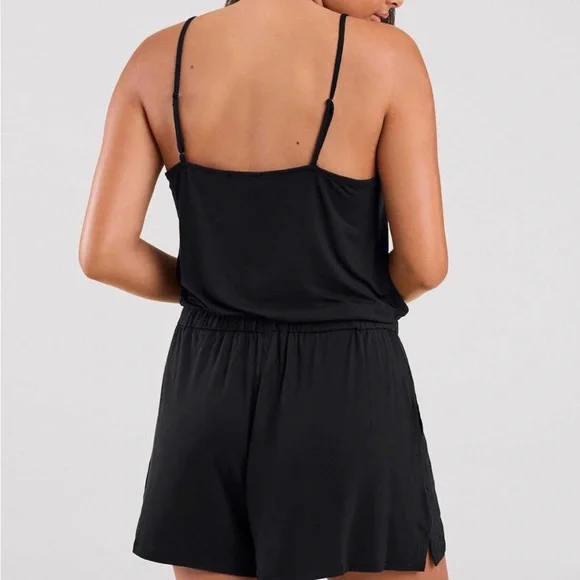 NUUDS | Black Spaghetti Strap Sleep Romper - Picture 2 of 9